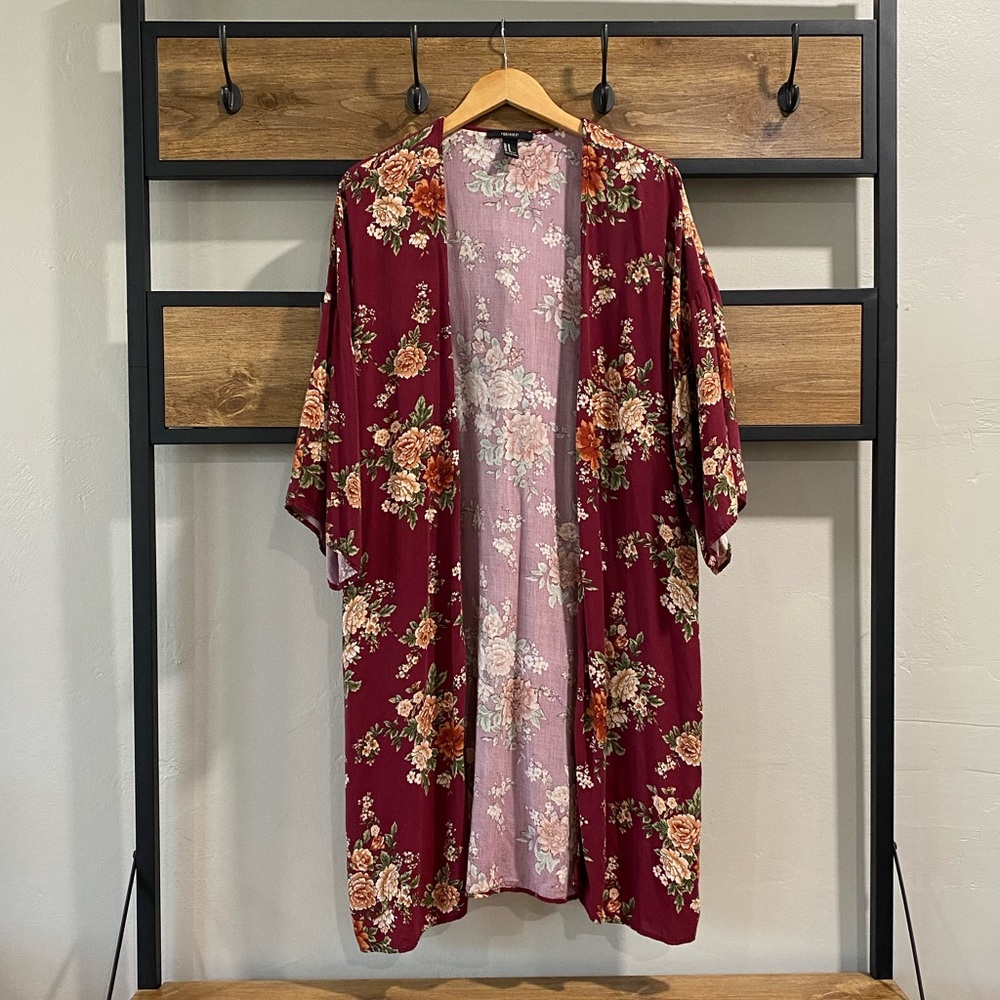 Maroon Floral Kimono